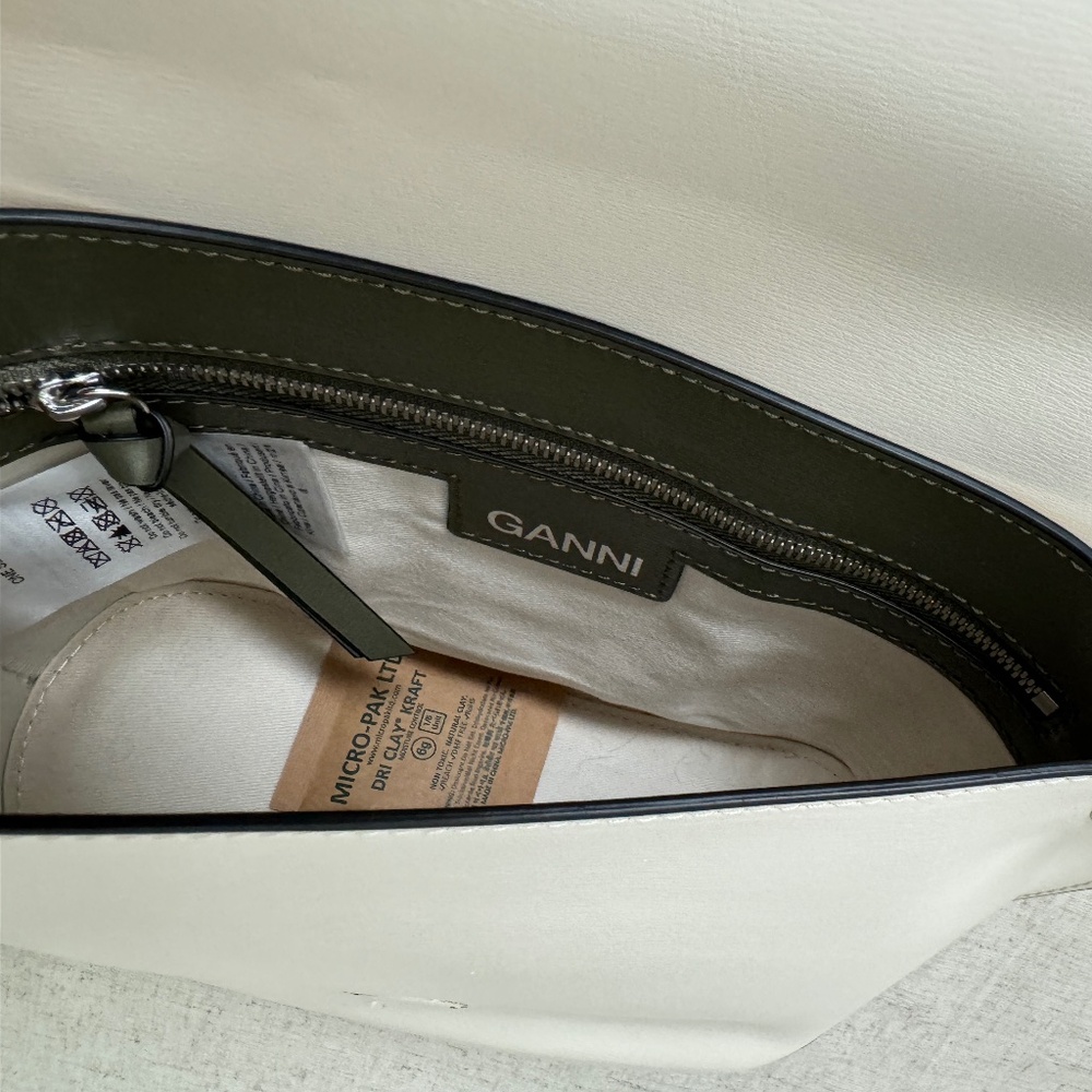 Ganni Banner Saddle Leather Off-White Crossbody Bag | One Size - Picture 8 of 17